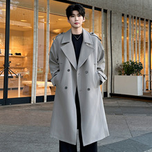 2025新中长款男士风衣大码宽松大衣垂感双排扣过膝外套西装领帅气