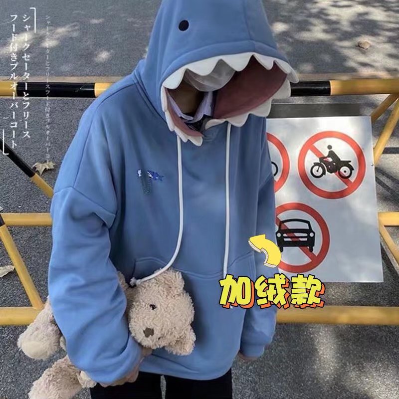 Trendy Clothes with a Unique Style for 2025, Matching Couple Outfits, Loose Shark Pullover, Internet-Famous Printed Student Sweatshirt Trendy Clothes with a Unique Style for 2025, Matching Couple Outfits, Loose Shark Pullover, Internet-Famous Printed Student Sweatshirt