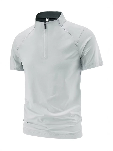 Elastic quick dry T-shirt with zipper for gym for leisure