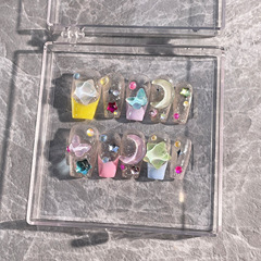 手工穿戴甲星星月亮摩卡鑽人魚珠成品美甲貼片穿戴式指甲貼假指甲