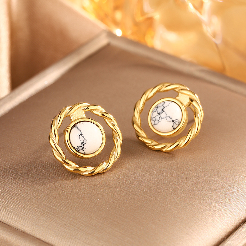 9g Weight 304 Stainless Steel Ear Needle Material 18K Gold Plated Plating Material Earrings, Ear Studs Classification 1 Pair Quantity Party, Tea Party Occasion 304 Stainless Steel, turquoise Material Geometric Pattern All Seasons Season Women's Gender Retro, Classic Style Style 1 Pair Retro Classic Style Geometric 304 Stainless Steel Turquoise 18K Gold Plated Earrings Ear Studs 6