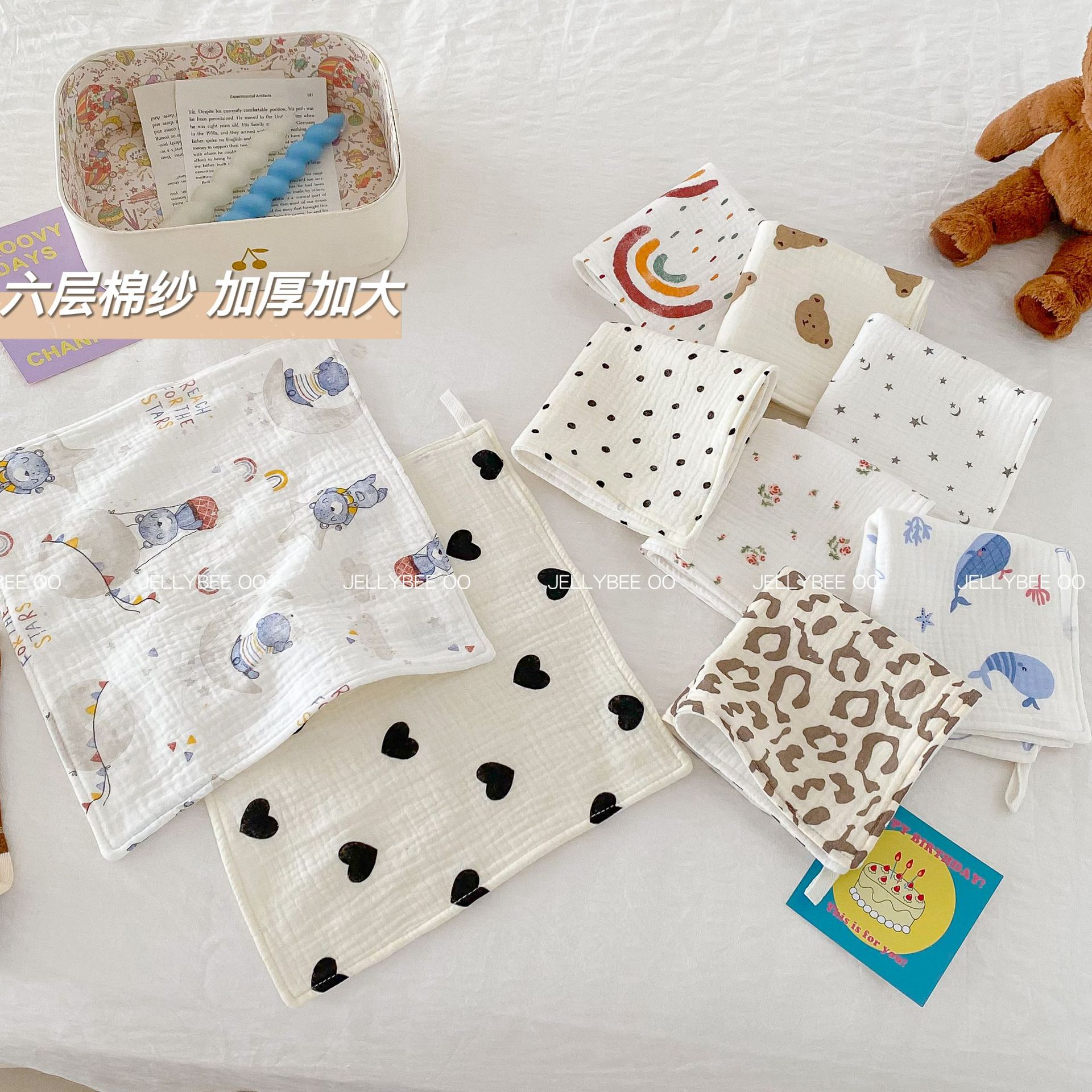 6-layer cotton yarn baby saliva towel newborn burp towel children bath towel baby small square towel large thickened