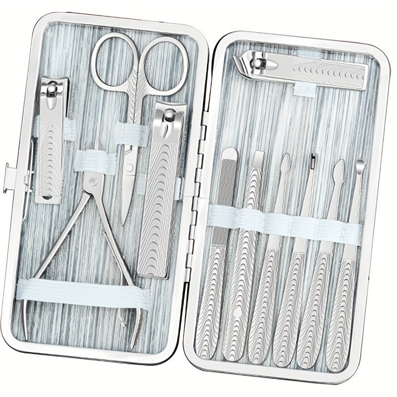 Caja completa de herramientas de pedicura inclinada, uñas, cuchilla de orejas, cortadora de uñas, conjunto de cortadoras de uñas