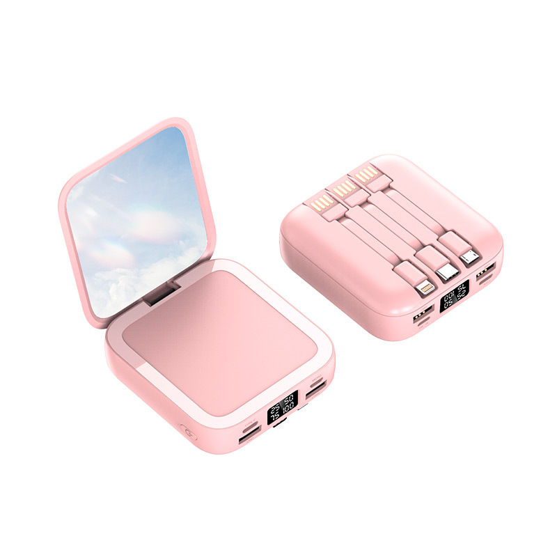 ミニ充電器付き化粧鏡、内蔵ケーブル、大容量充電器、小型で持ち運びに便利なモバイルバッテリー、ロゴのカスタマイズ可能|undefined