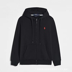 男女カップル向け、クロスボーダー長袖スウェットシャツ、カジュアルな純綿刺繍入りポニーロゴ、ジップアップカーディガン、フード付きスウェットセット、トレンド