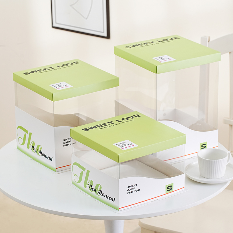 Caja de pastel de cumpleaños Caja de pastel totalmente transparente Nueva caja de embalaje de pastel con sello de cintura 6 6 8 8 10 10 12 pulgadas simple y doble