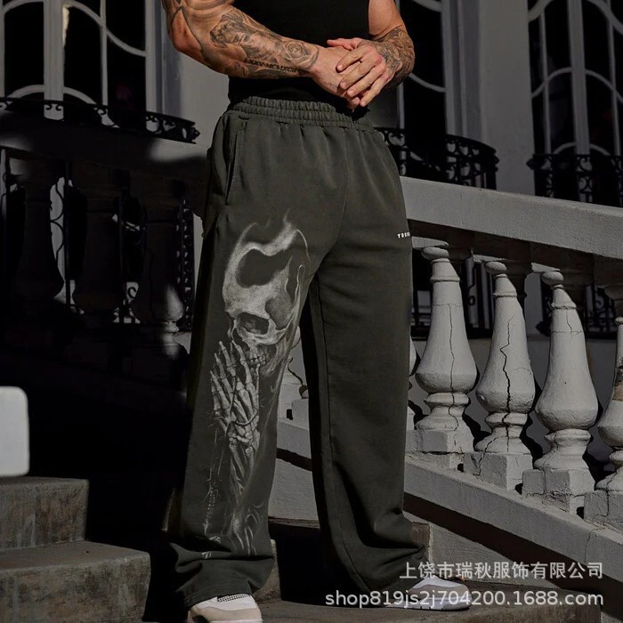 Youngla High Street Jogger Sweatpants Sports Fitness Casual Straight Loose Wide-Leg Pants Long Pants Latte Girl