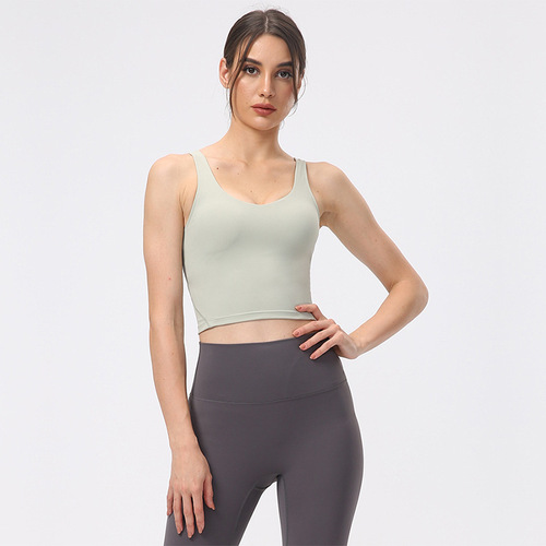 Shockproof sports bra for women with chest pad for outer wear running fitness top U-shaped beautiful back antibacterial nude yoga vest