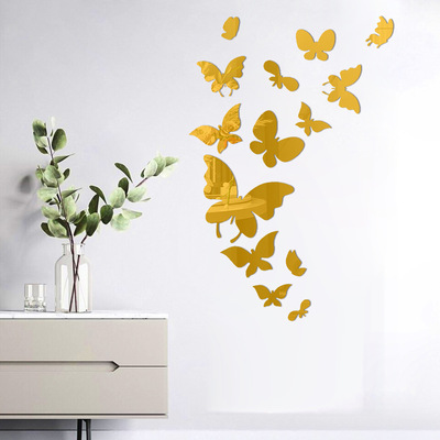 Cross border Best Sellers three-dimensional butterfly Mirror Acrylic Wall stickers modern Simplicity bedroom a living room background Wall stickers