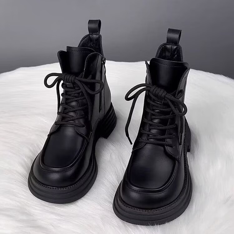Women's Martin Boots 2026 New Autumn/Winter British Style Internet Celebrity Hot Item Thick-Soled Fleece-Lined Black Ankle Boots Versatile Women's Shoes