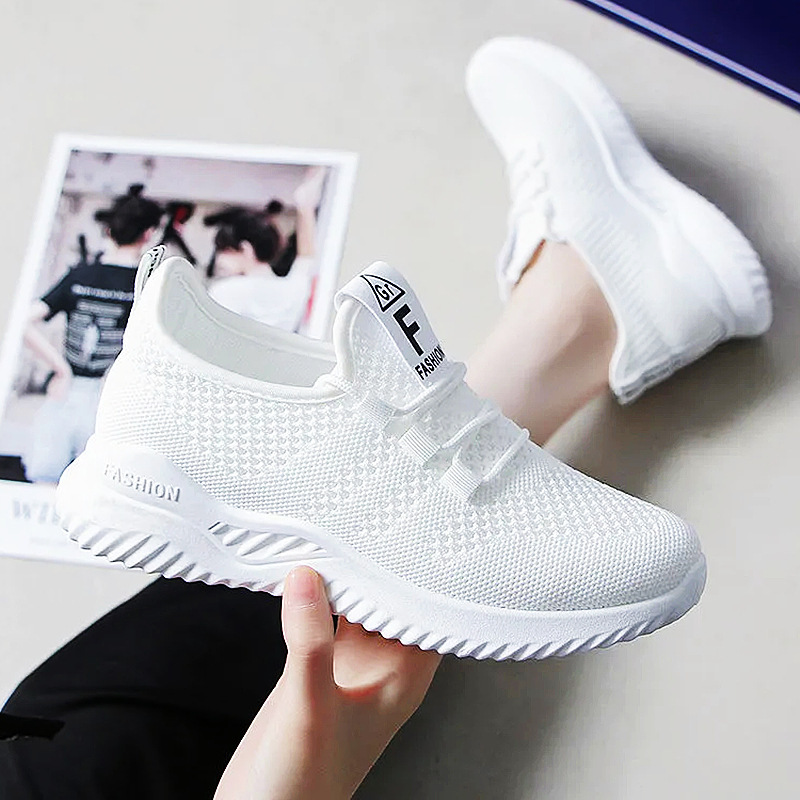 Foreign Trade Low-Price New Fashion Women's Fly-Woven Casual Sports Shoes Internet Celebrity Popular Coconut Shoes Soft-Soled Running White Shoes