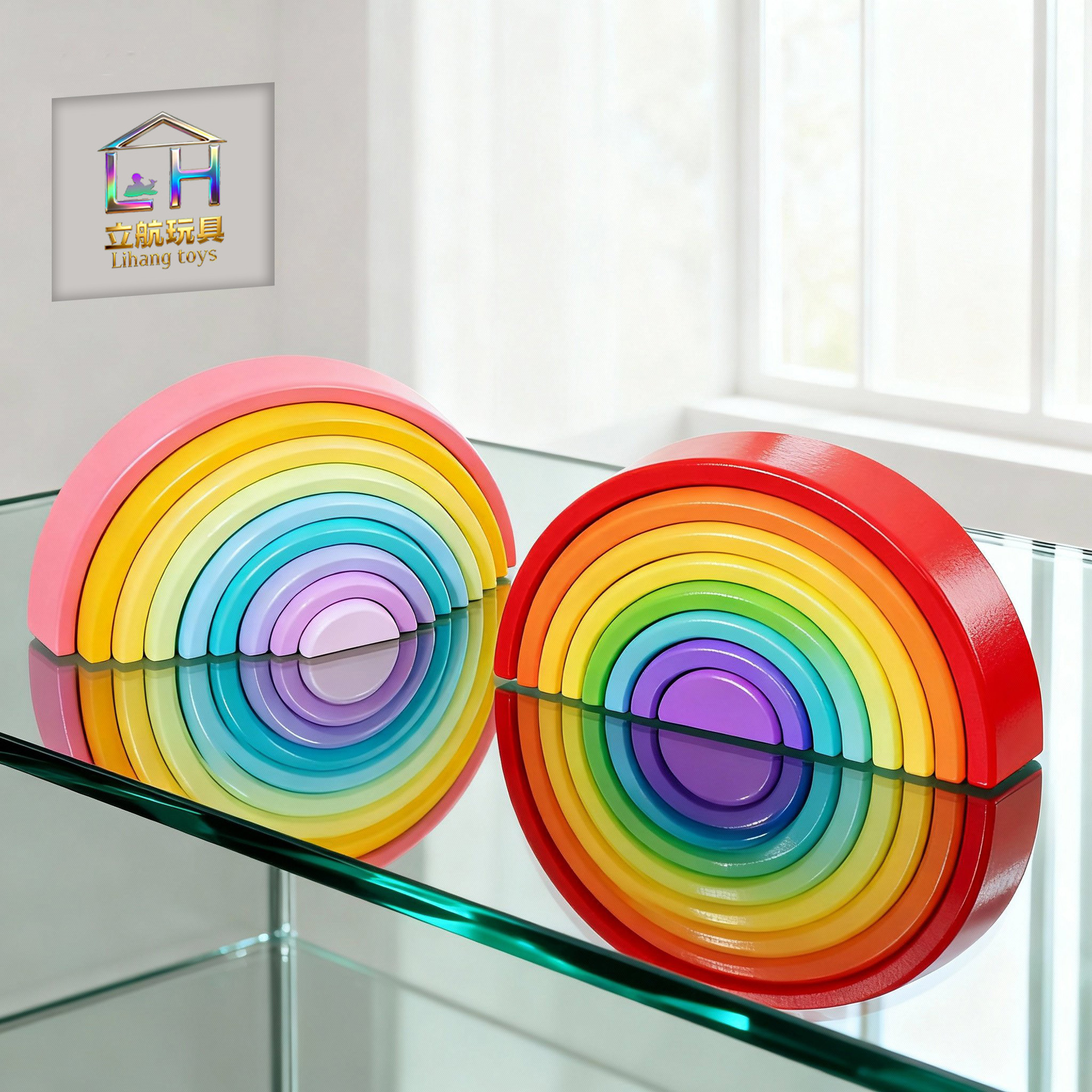 Wooden Children's Enlightenment Puzzle Kindergarten Color Recognition Early Education Wooden Building Jenga Rainbow Building Blocks Wholesale