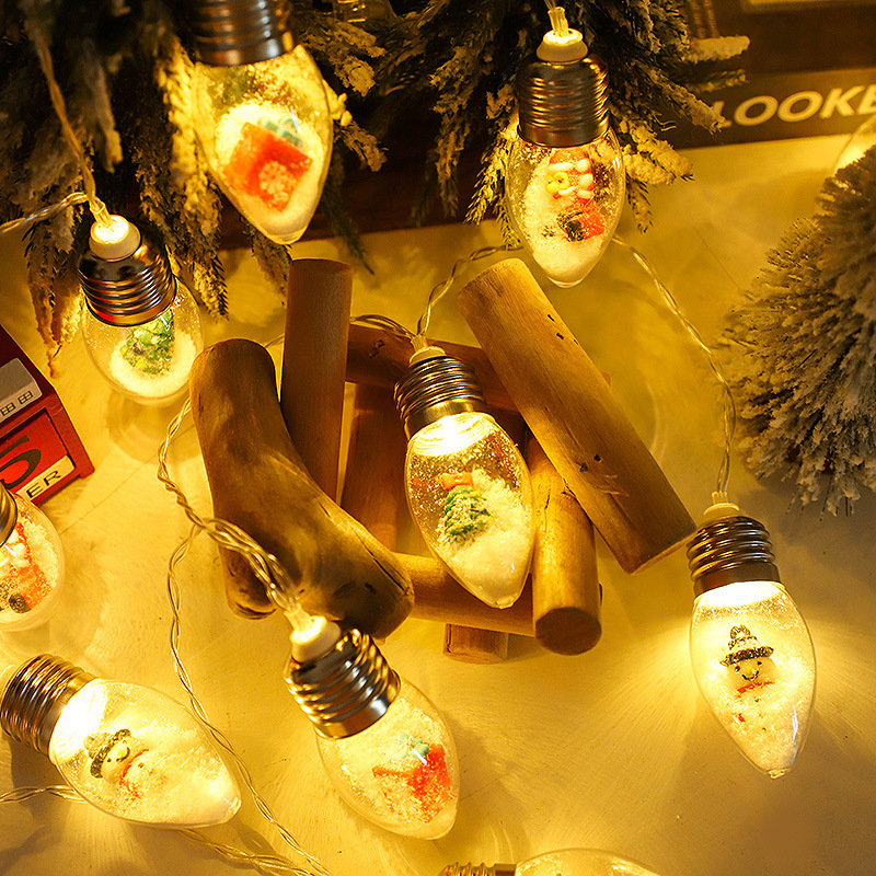 Weihnachtswunsch-LED-Lichterkette mit Kugeln – Schneemann, Weihnachtsmann, Geschenkbox & Baumschmuck, 2 m/3 m/5 m/7 m/10 m, Batterie-/USB-/Solar-/Stromversorgung_voghion.com