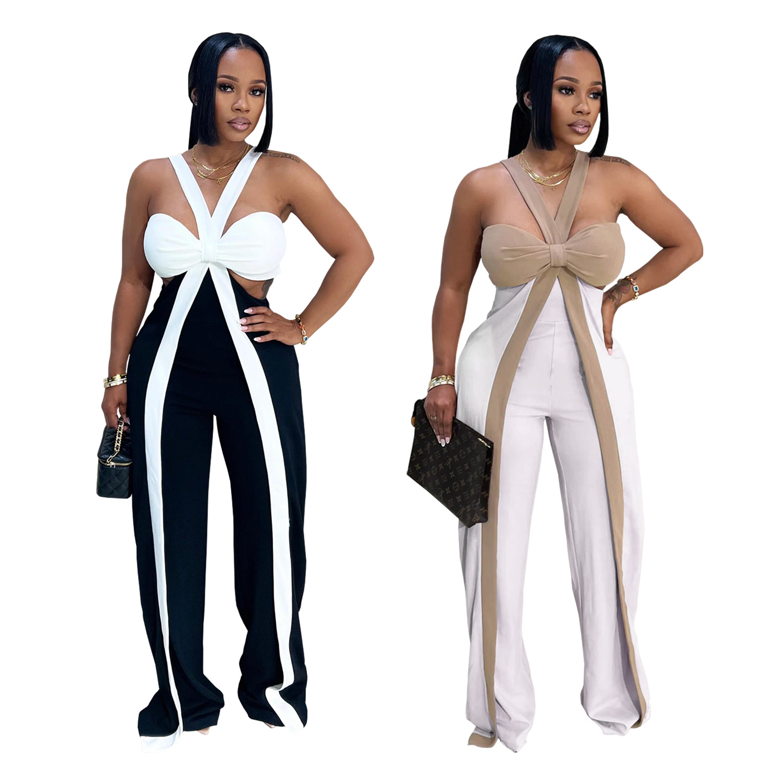 C7539 Aliexpress transfronterizo amazon moda europea y americana de mujer correa de hombro sexy pechos casuales pantalonés de piernas