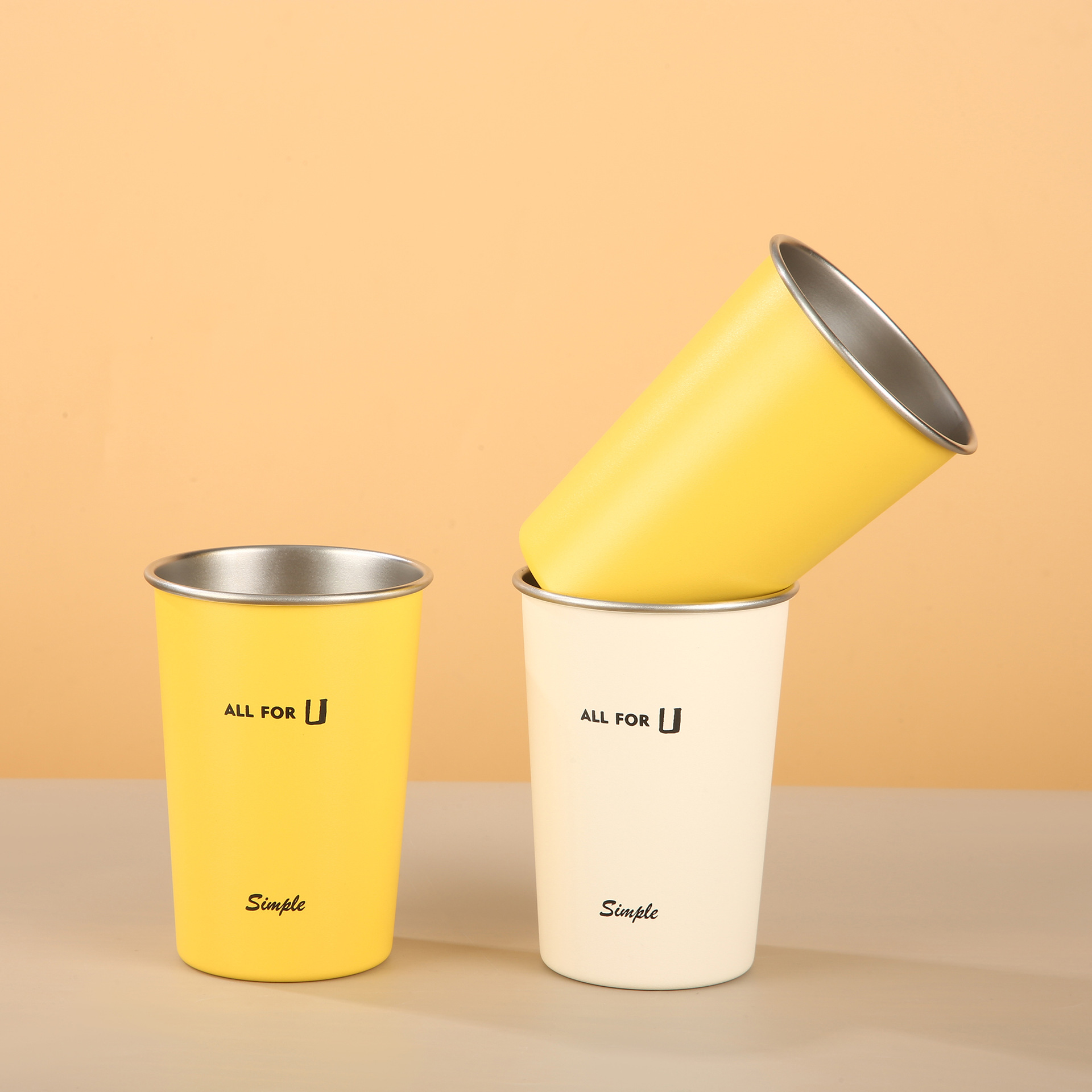 Mi pequeña taza de agua de acero inoxidable 304 del mismo estilo taza de café enrollado de una sola capa taza simple y portátil taza para beber recta