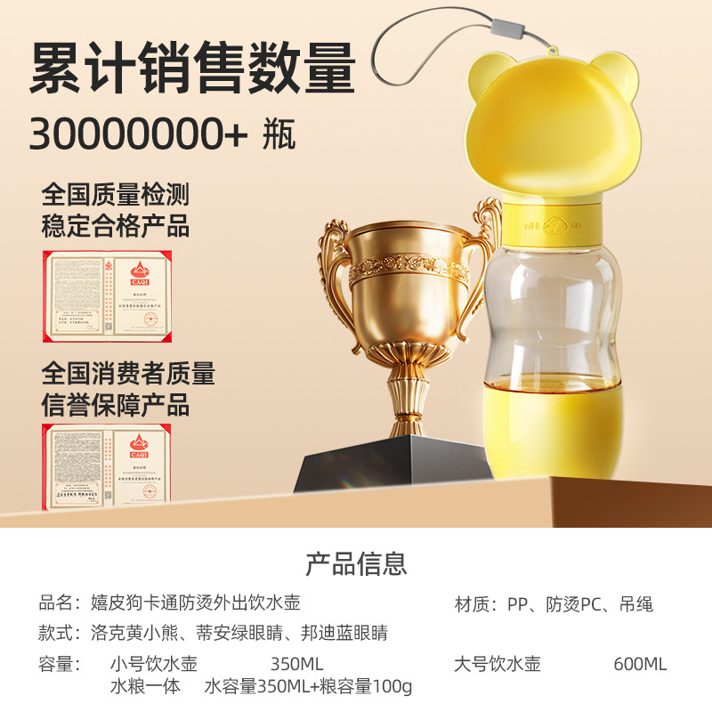 Nuevos perros transfronterizos lindos dibujos animados anticaldor fuera de la olla de agua para gatos viajar taza de agua para mascotas beber portátil