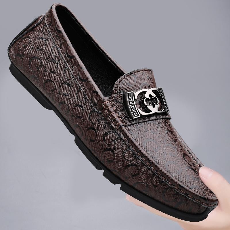 Zapatos de lujo ligero Bean para hombres de cuero genuino 2025 nuevos zapatos de estilo perezoso marca de moda impresión informal británica zapatos Lefour