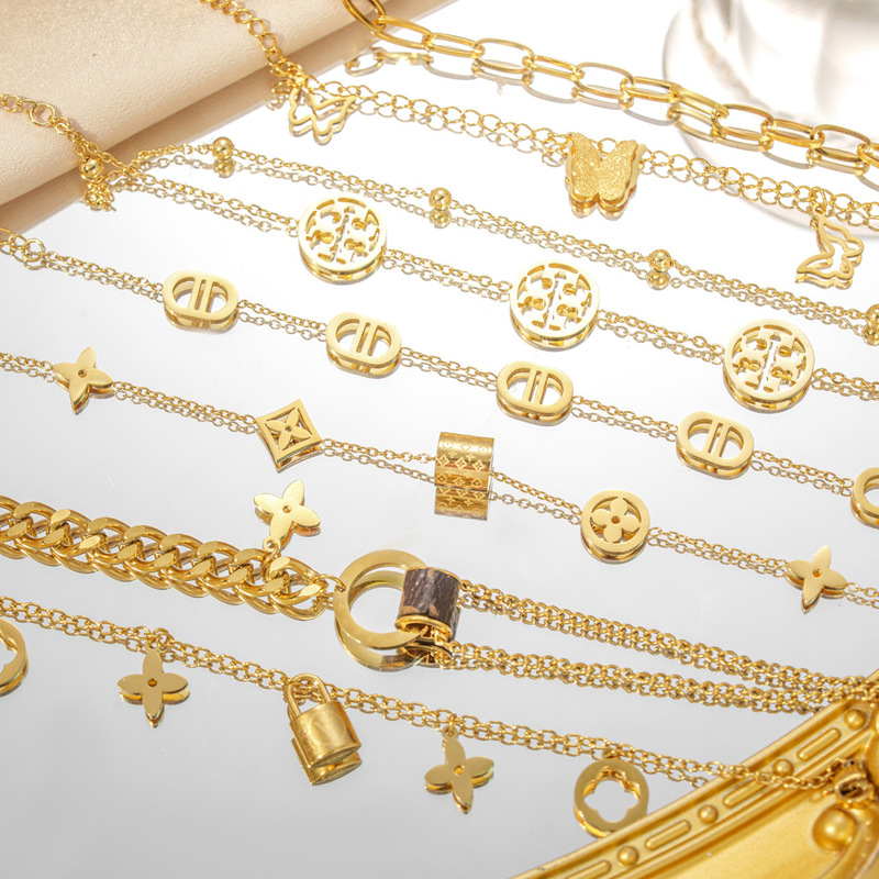 Cross-Border Titanium Steel Bracelet Accessible Luxury Niche High-End 18K Gold Simple Stainless Steel Niche Non-Fading Hand Jewelry for Women