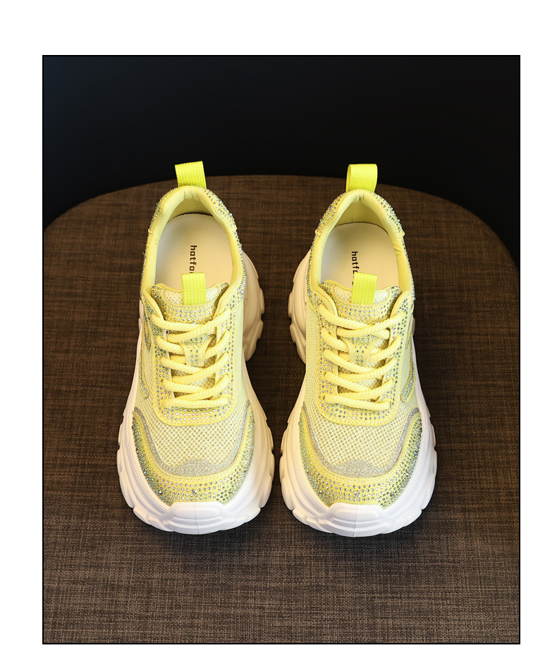 Giày sneaker chunky nữ đế dày mặt lưới đính đá tăng chiều cao — Màu đen chi tiết 18