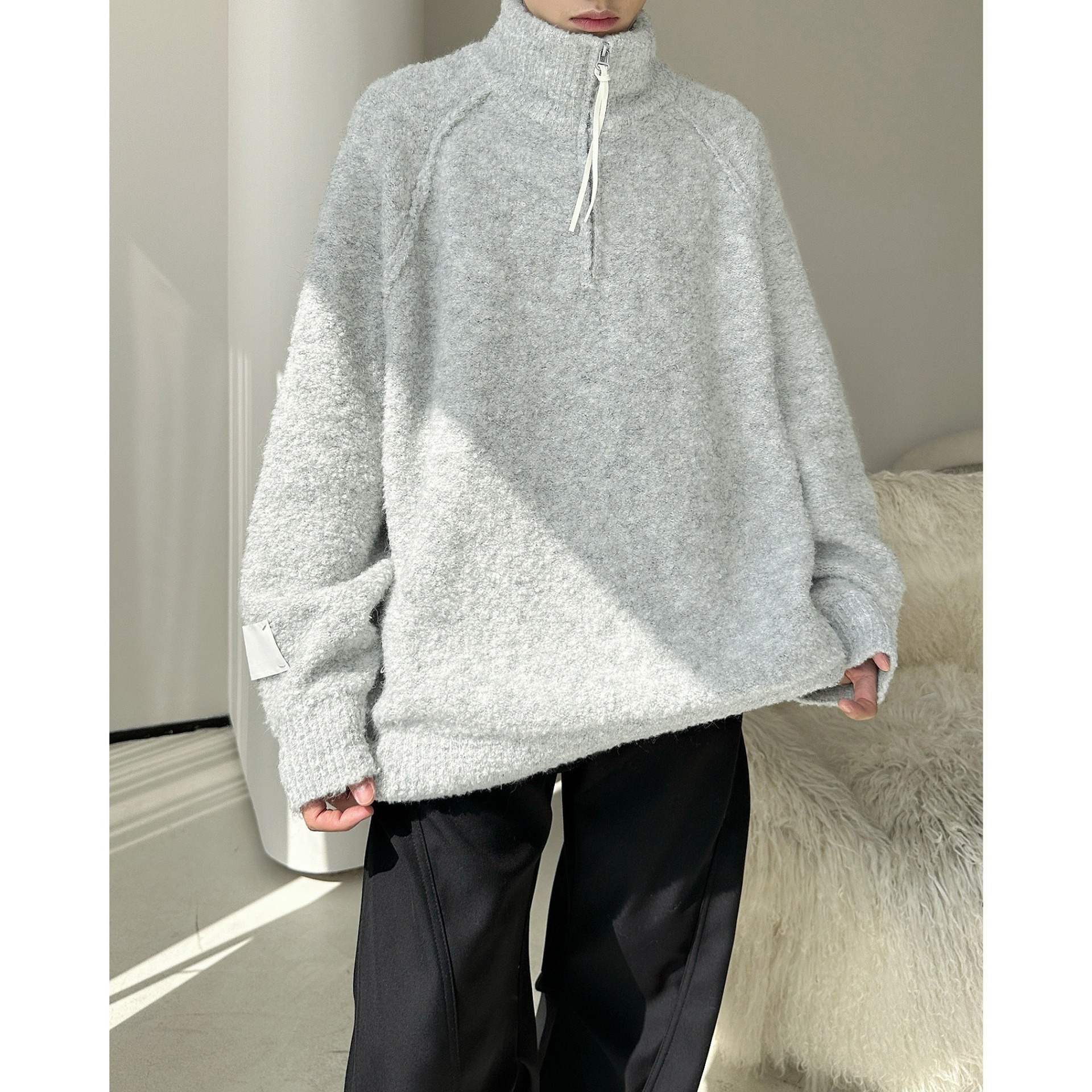 Elite retro trend knitted autumn design sweater with zipper