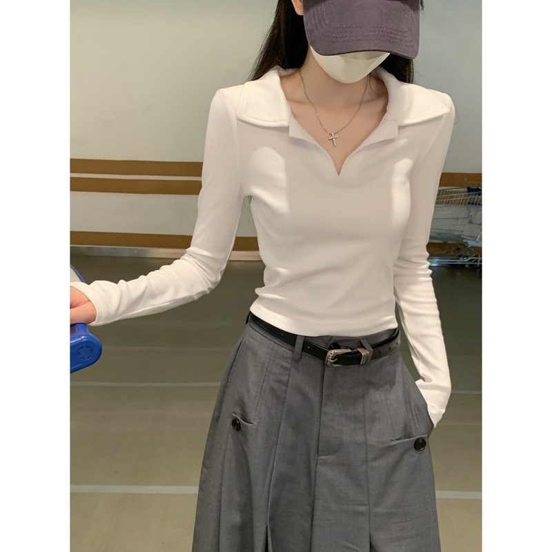 2025秋季新款韩版polo领短款内搭针织衫打底毛衣女设计感修身上衣|undefined