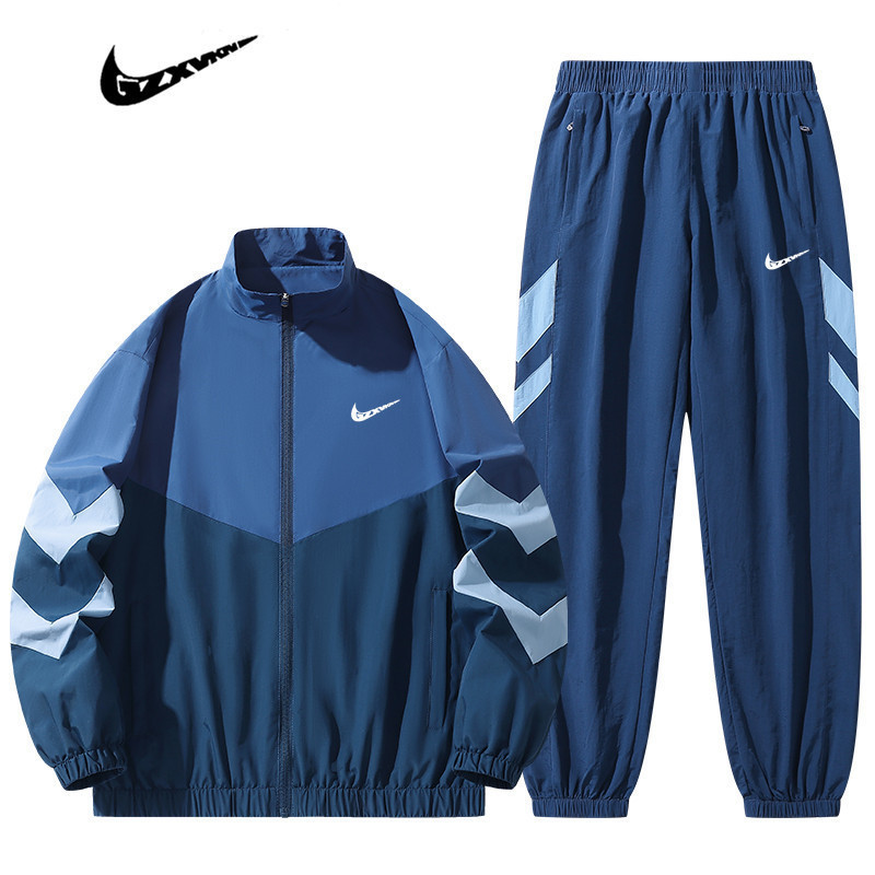 Spring and Autumn Men's Casual Patchwork Sportswear Set Trendy Fashion Men's Clothing Stand Collar Jacket Jogger Pants Full Set for Men 2