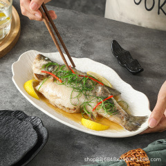 ドロップシッピングセラミックオーバルフィッシュプレート家庭用蒸し魚プレートハイエンドライト高級ホテルレストラン業務用食器