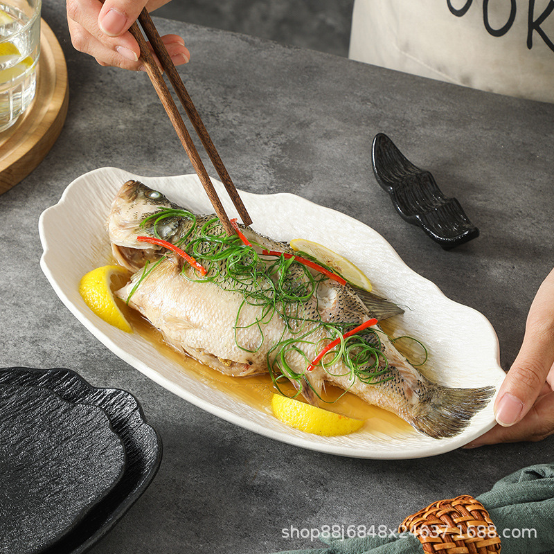 ドロップシッピングセラミックオーバルフィッシュプレート家庭用蒸し魚プレートハイエンドライト高級ホテルレストラン業務用食器|undefined