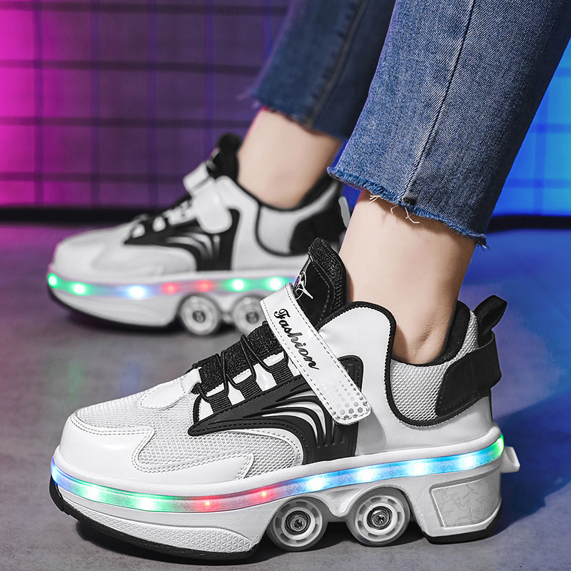 Student Version of Four-Wheeled Roller Shoes for Ages 6-15 That Can Walk and Slide, with Automatic Retractable Wheels for Girls