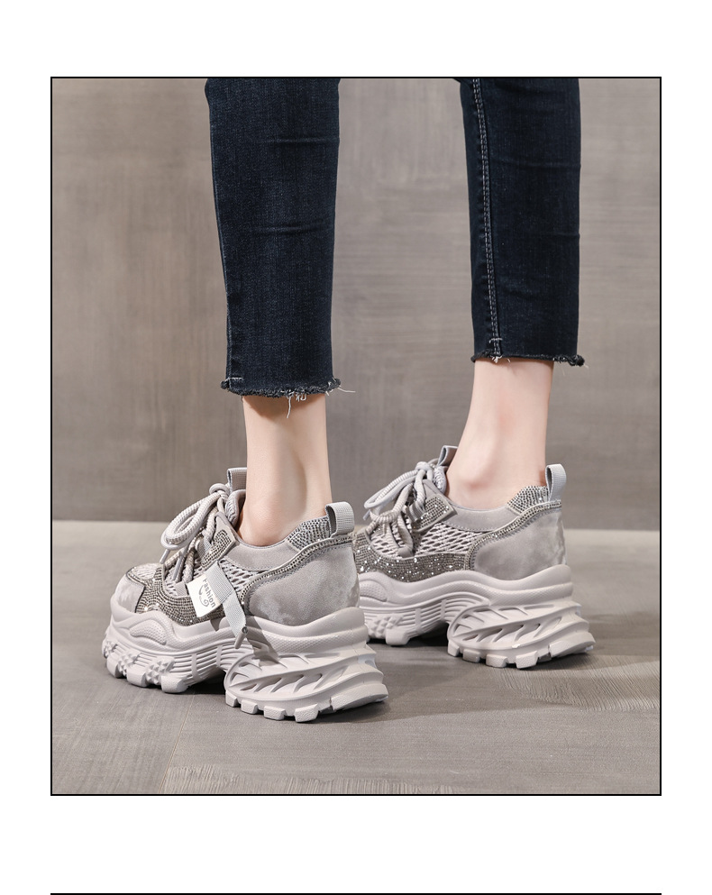 Giày sneaker nữ đế dày chunky lưới thoáng khí tăng chiều cao — màu be chi tiết 15