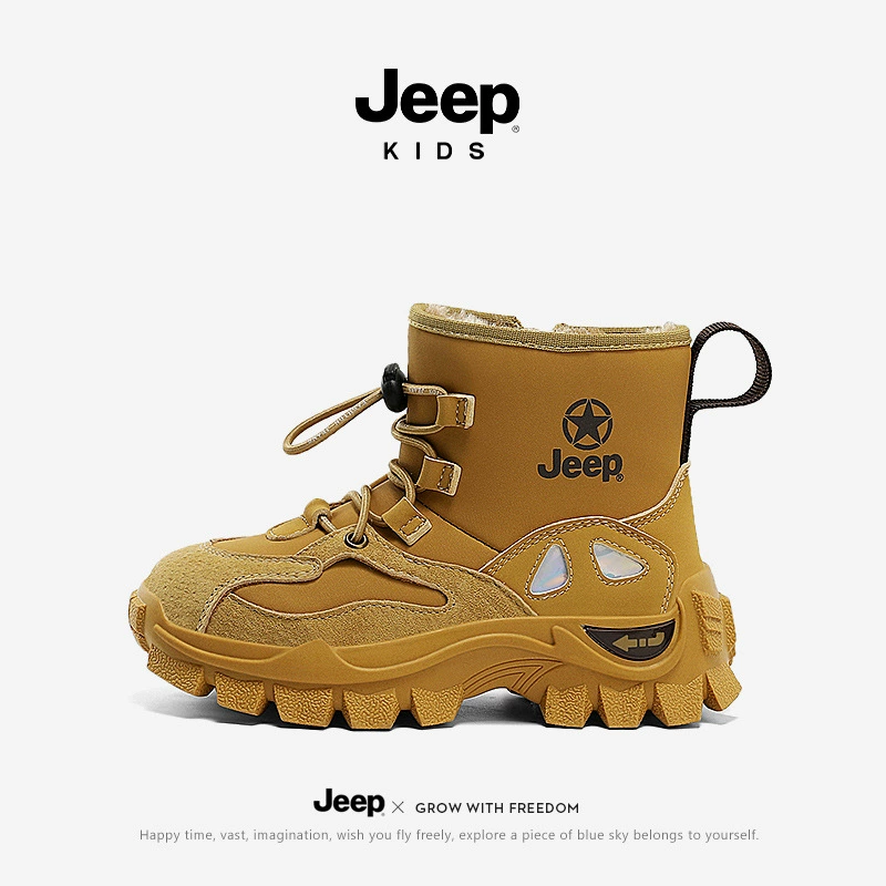 Детская большая хлопковая обувь Jeep, зимняя бархатная теплая детская хлопковая обувь для девочек, непромокаемые зимние сапоги из утолщенной кожи для мальчиков