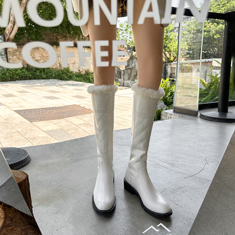 Women's Snow Boots 2025 New Winter Back Zipper White Riding Boots Chunky Heel High Boots Slimming Long Boots for Women