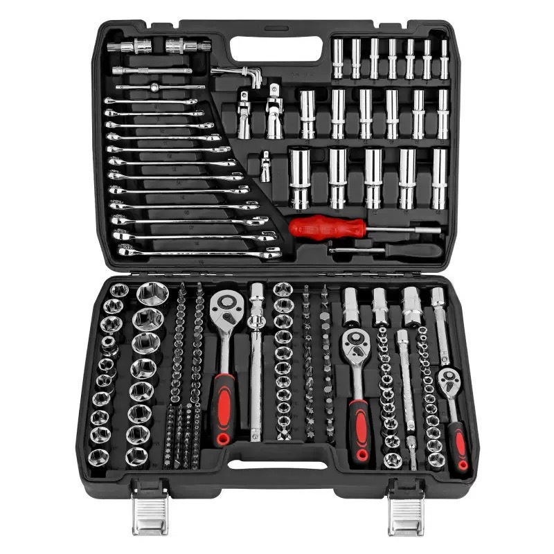Juego de llaves de vaso galvanizadas de 216 piezas, juego de herramientas para reparación de automóviles, juego de llaves de trinquete de cinco piezas