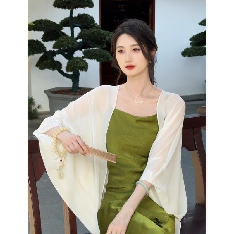 New Chinese-Style Versatile Shawl for Spring, Summer, and Autumn, Thin Sun-Protective Cardigan, Loose Slimming Solid Color Top, Chiffon Jacket New Chinese-Style Versatile Shawl for Spring, Summer, and Autumn, Thin Sun-Protective Cardigan, Loose Slimming Solid Color Top, Chiffon Jacket