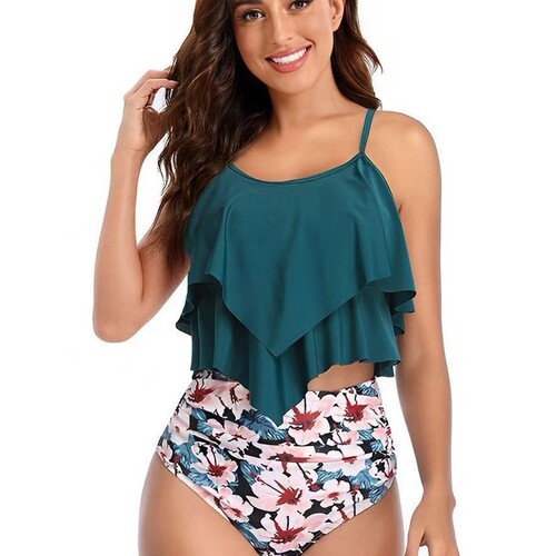 Bikini 2025 Split Bodysuit Ins Multicolor Floral European and American Neck Bikini Swimsuit for Women