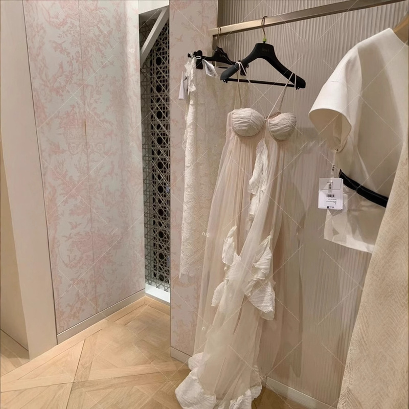 Guangzhou Thirteen Lines Dead Wood Fengchun/Ruffled Chiffon Sling dress Women's Summer Holiday Long Dress Fairy Dress