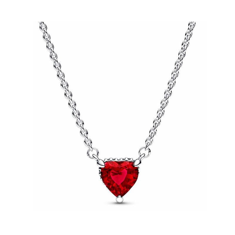 Panjiadora S925 plata esterlina lujoso corazón rojo llama corazón collar pendientes y Rojo traje de pulsera