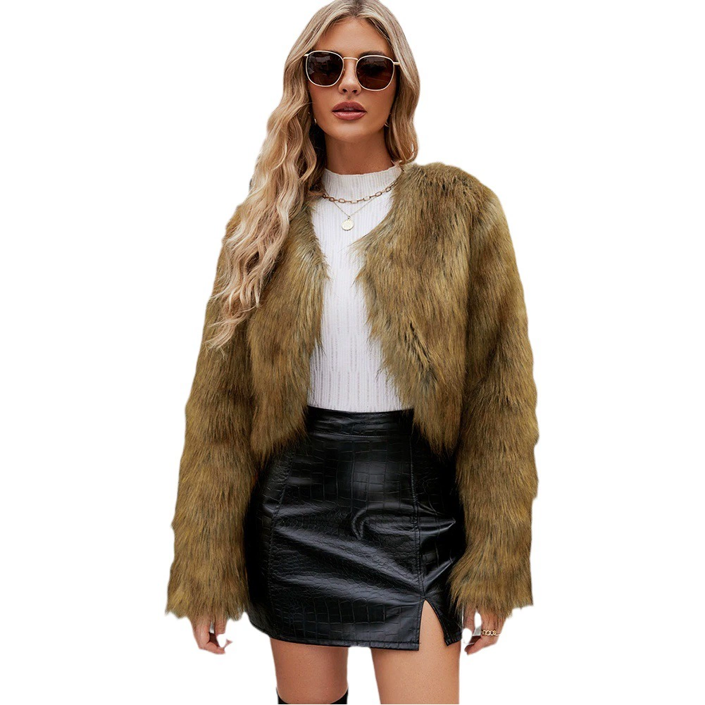 F0588 Европейский и американский трансграничный 2023 Модный повседневный женский топ из искусственного меха, женское короткое пальто с мехом Cheng Juan