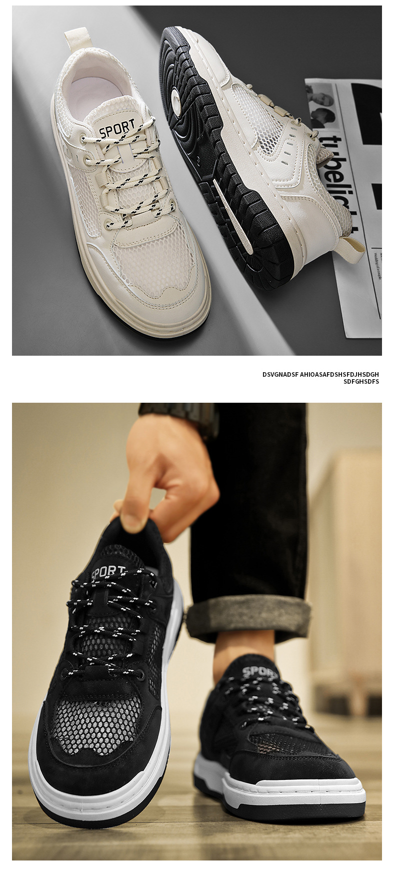 Herr Skateskor Sommar Andningsbara Deodorant Mesh Tunn Sektion Ihålig Casual Sport Herrskor Ungdom All Match Vita Skor_voghion.com