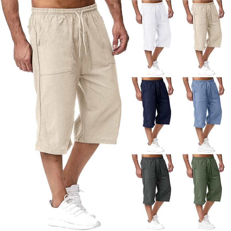 Amazon Europe and the United States 2023 cross-border men's casual cotton and linen sports pants summer cotton and linen cropped casual pants men 1