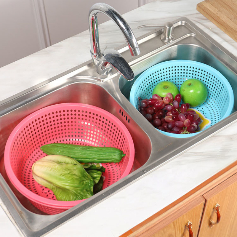プラスチック排水バスケットキッチン肥厚大型新しい野菜洗濯バスケット家庭用フルーツボウルラウンドフルーツ耐久性|undefined