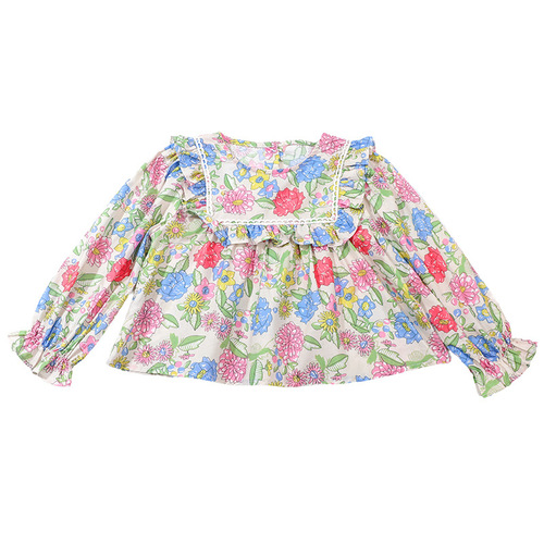 Ladies' Spring and Autumn Season Floral Set 2024 New Trendy Baby Girl Long Sleeve Shirt and Denim Jeans Two-Piece Set Fashion