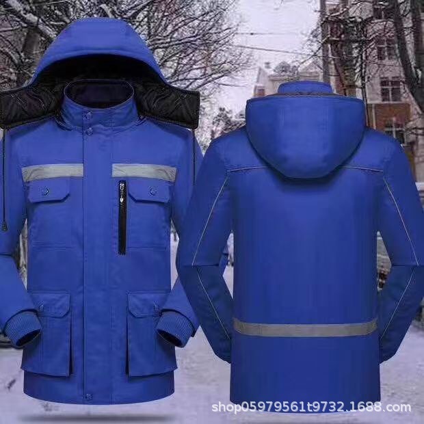 Invierno calentamiento reflectante ropa de trabajo de algodón ropa de algodón media y larga ropa de trabajo de protección contra el frío ropa de trabajo chaqueta de algodón mayorista