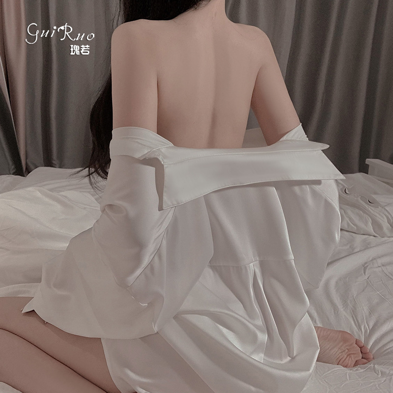 Ruoruro más tamaño flojo pijamas puro deseo novio estilo camisa Deep V manga larga de color sólido las mujeres homewear traje 1902