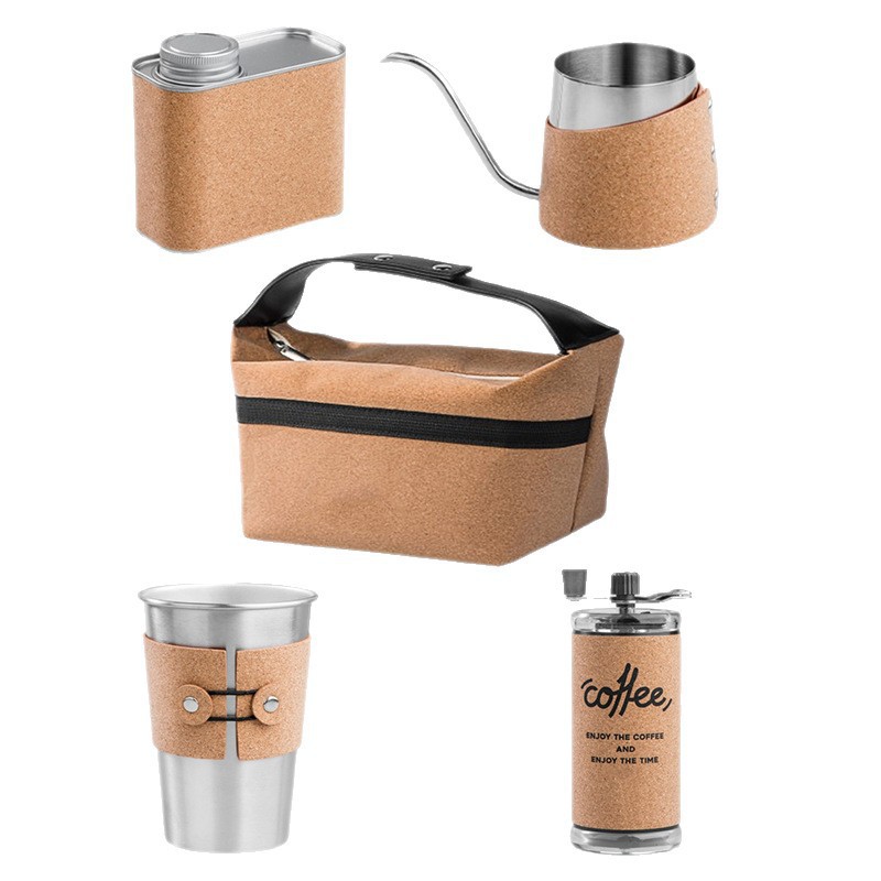 Tazas de café de campamento al aire libre cajas de regalo de cafetera portátiles de alta calidad de cafetera de café de mano conjunto molino de frijoles de mano