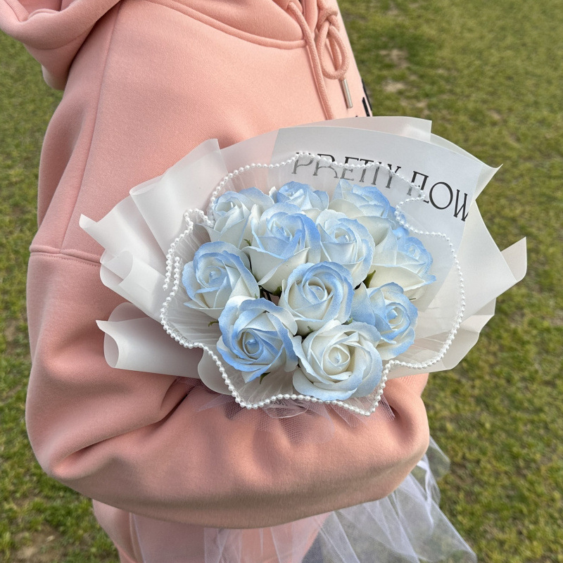 生日送女生大束碎冰蓝玫瑰黑骑士花束仿真香皂花闺蜜妈妈|undefined