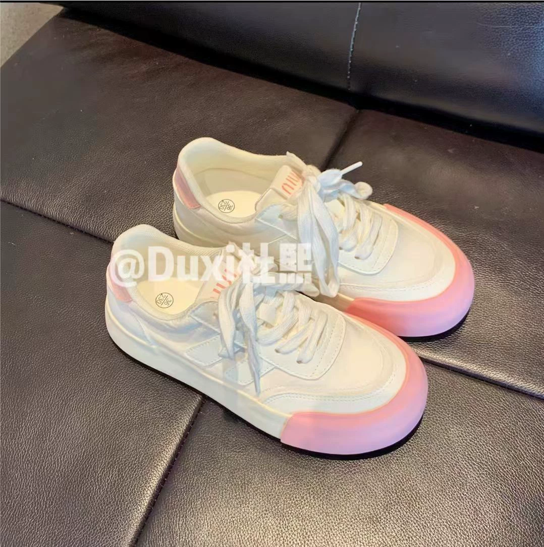 Женские кроссовки 6547 из лайкры и шелка для тренировок, лето 2024, дышащие, низкие, на толстой подошве, в стиле колор-блок, универсальные повседневные белые кроссовки