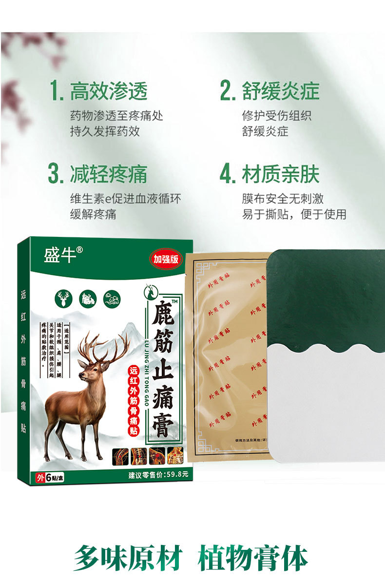 Deer Sinew Pain Relief Herbal Patch Warming Knee Shoulder Neck Body Joint Self Heating Patch 6 Patches Per Box preparation