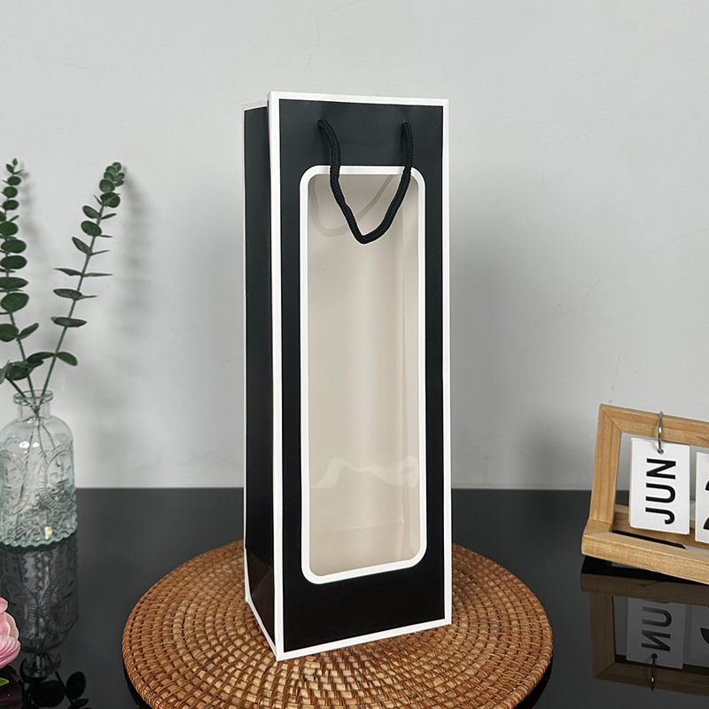 Fondo negro y marco blanco; cartón blanco; bolsa de vino tinto 12,5*8,5*36cm