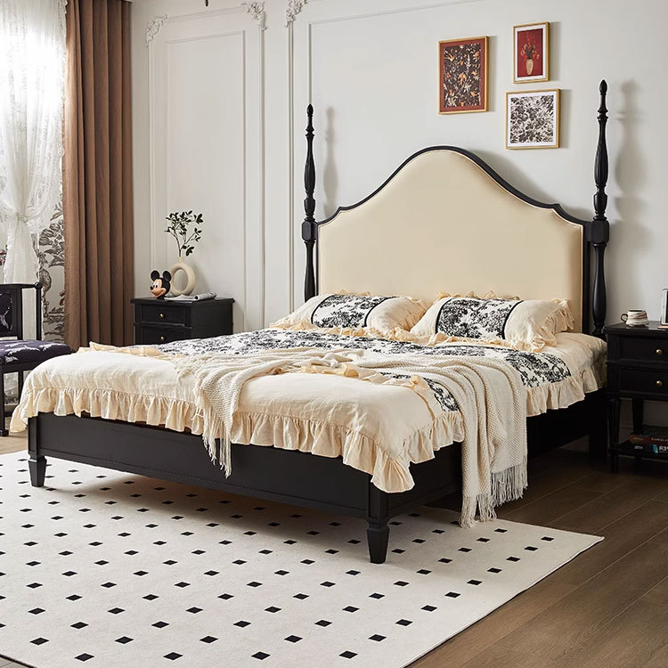 Danvas francesa cama de madera maciza cama retrógrada cama doble cama ligera francesa medieval dormitorio cama 1.8m